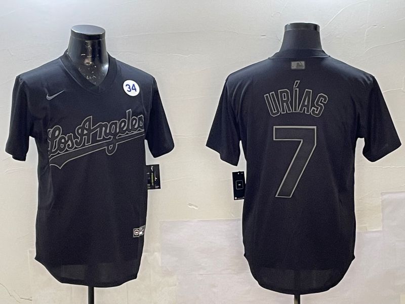 Men Los Angeles Dodgers 7 Urias Black Throwback Game 2025 Nike MLB Jersey style 02254